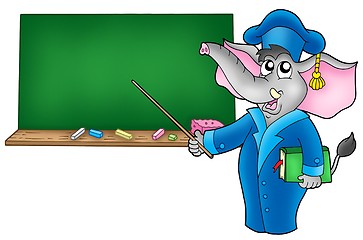 Image showing Cartoon elephant teacher with blackboard