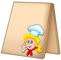 Image showing Menu board with cartoon chef woman