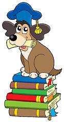 Image showing Dog teacher on pile of books