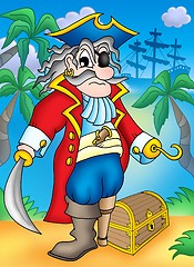 Image showing Noble pirate with treasure chest