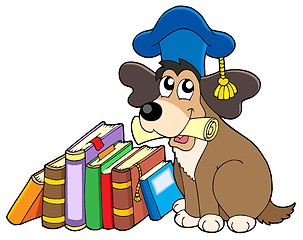 Image showing Dog teacher with books