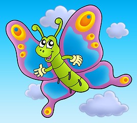 Image showing Cute cartoon butterfly on sky