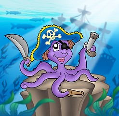 Image showing Pirate octopus with shipwreck