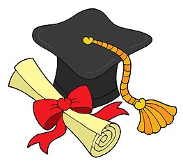 Image showing Graduation hat and scroll