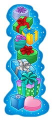 Image showing Pile of Christmas gifts on blue background