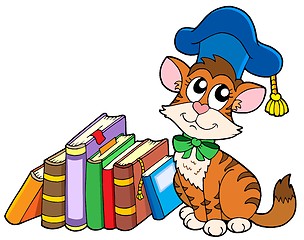 Image showing Cat teacher with books