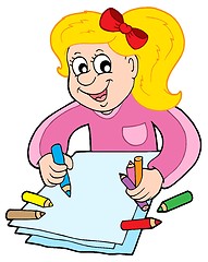 Image showing Girl with crayons