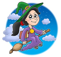 Image showing Cute witch on broom