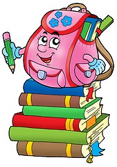 Image showing Pink school bag on books