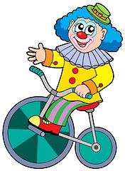 Image showing Cartoon clown riding bicycle