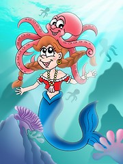 Image showing Cute mermaid with octopus