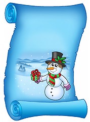 Image showing Blue parchment with Christmas snowman