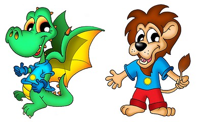 Image showing Cartoon dragon and lion