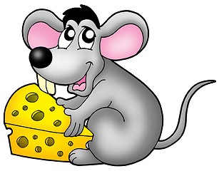 Image showing Cute mouse holding cheese