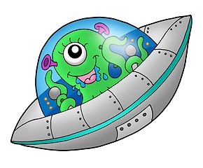 Image showing Cute alien in spaceship