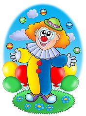 Image showing Juggling cartoon clown with balloons