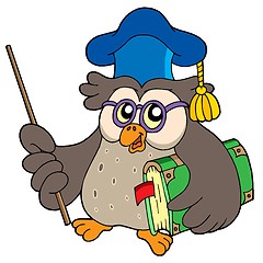 Image showing Owl teacher with book and pointer