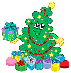 Image showing Happy Christmas tree with gifts