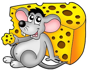Image showing Cute mouse eating cheese