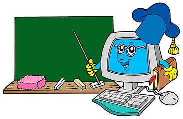 Image showing Computer teacher with blackboard