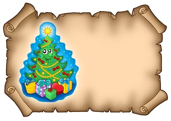 Image showing Parchment with Christmas tree