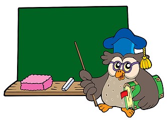 Image showing Owl teacher with book and blackboard