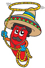 Image showing Cartoon Mexican chilli with lasso