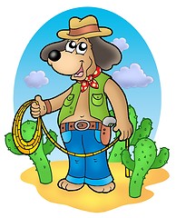 Image showing Cowboy dog with lasso in desert