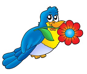 Image showing Blue bird with flower