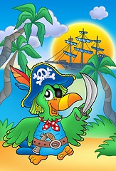 Image showing Pirate parrot with boat