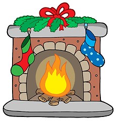 Image showing Christmas fireplace with stockings