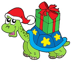 Image showing Christmas turtle with gift