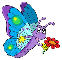 Image showing Cute butterfly holding flower