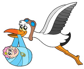 Image showing Flying stork delivering baby