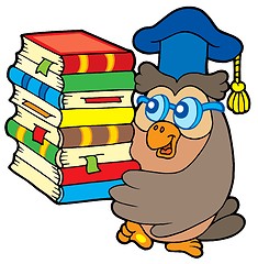 Image showing Owl teacher holding pile of books