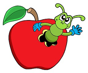 Image showing Cute worm in apple