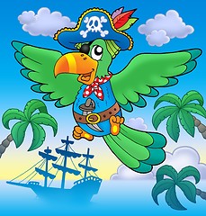 Image showing Flying pirate parrot with boat