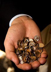 Image showing Handful of coins in the palm