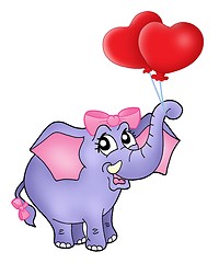 Image showing Elephant girl with heart balloons