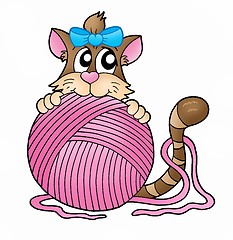 Image showing Cat with pink skein