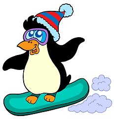 Image showing Snowboarding penguin