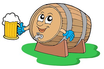 Image showing Smiling wooden keg holding beer