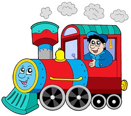 Image showing Steam locomotive with engine driver