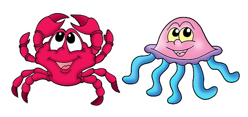 Image showing Cute crab and medusa