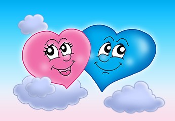 Image showing Two hearts on sky