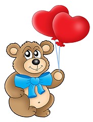 Image showing Teddy bear with heart balloons