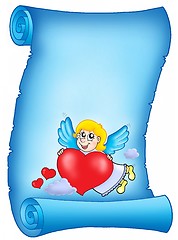 Image showing Valentine blue letter with flying cupid