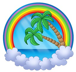 Image showing Rainbow circle with palm trees