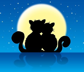 Image showing Two cats in moonlight