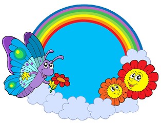 Image showing Rainbow circle with butterfly and flowers